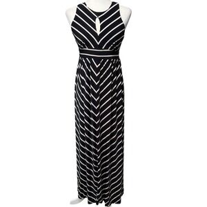 NWT INC Black White‎ Striped Maxi Dress Keyhole Chevron Women's Petite Small PS